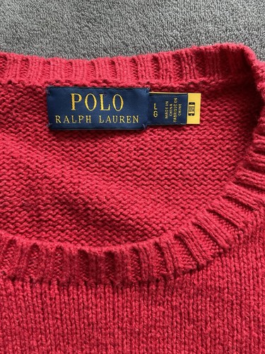Polo Ralph Lauren Knit Sweater Coffee Bear Red  Men’s Size Large Cotton/Linen - Picture 2 of 10