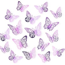 72 Pcs Butterfly Decorations, 3 Sizes 3 Styles, 3D Butterfly Wall Pale Plum