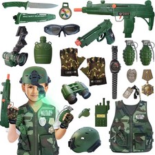 20 Piece Army Costume for Kids, Soldier Military Dress up Boys 3-10,...