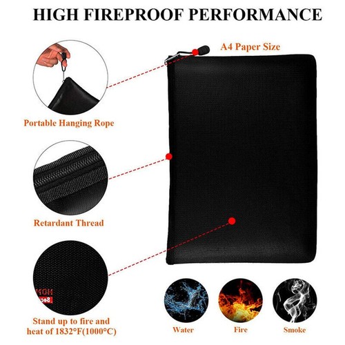 Zipper File Holder Fireproof Bag Document and Waterproof Pouch - Picture 2 of 16