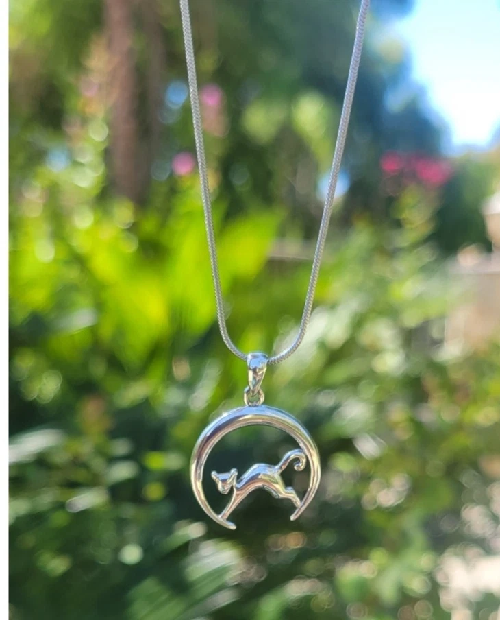 Cat Crescent Moon Lunar Magic Intuition Sterling Silver Pendant - Image 3 of 3