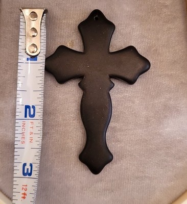LARGE 3'' X 1.75'' ANTIQUE VICTORIAN GUTTA PERCHA GOTHIC CROSS PENDANT