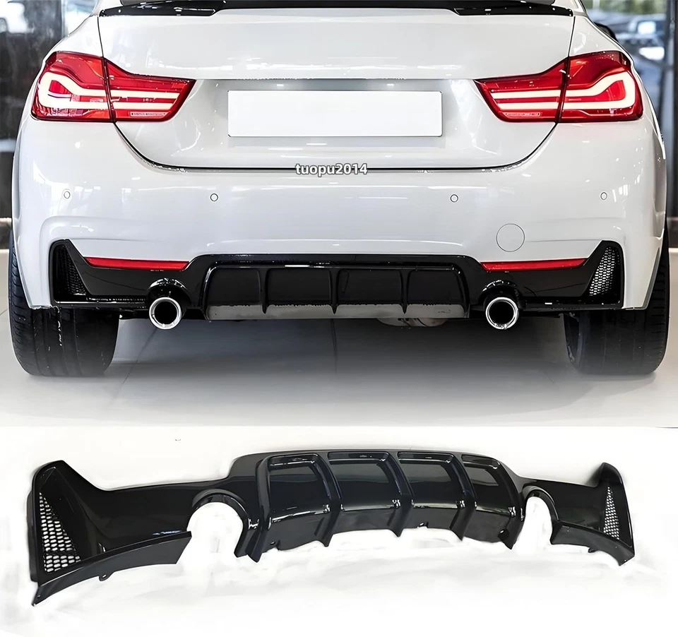 FOR BMW F32 F33 F36 428I 430I 435iI 440I M-SPORT REAR DIFFUSER GLOSS BLACK 14-20 - Image 4 of 4