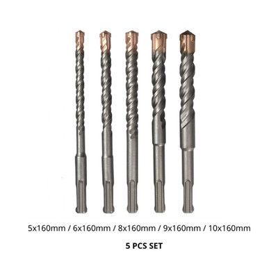 5-tlg. SDS PLUS Hammerbohrer-Set 5/6/8/9/10 x 160 mm 4-Kreuzspitze Wolfram Carbi
