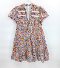Anthropologie Georgina Tiered Shirtdress Womens XS Orange Blue Abstract Dot
