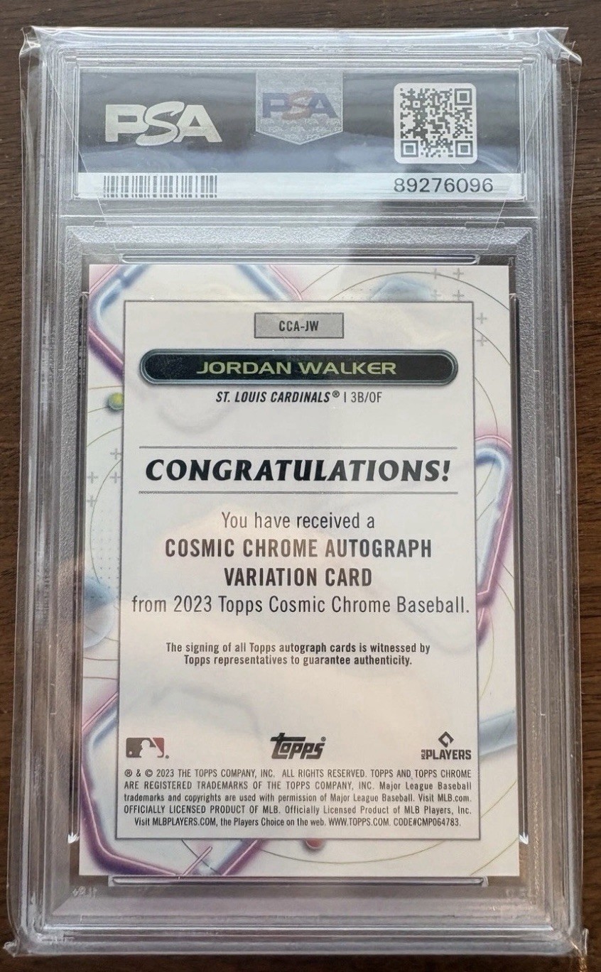 Jordan Walker 2023 Topps Cosmic Chrome Auto PSA 10, Cardinals view 2