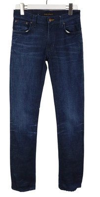 Nudie Thin Finn Electric Indigo Herrenjeans W31/L34 Blau Denim Schnurrhaare Neu