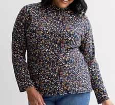 Croft & Barrow Size 2X Navy Rust floral print mock neck top, long sleeve, NWT