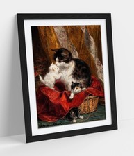 CAT AND 3 KITTENS, HENRIETTE RONNER-KNIP -FRAMED WALL ART POSTER PRINT 4 SIZES