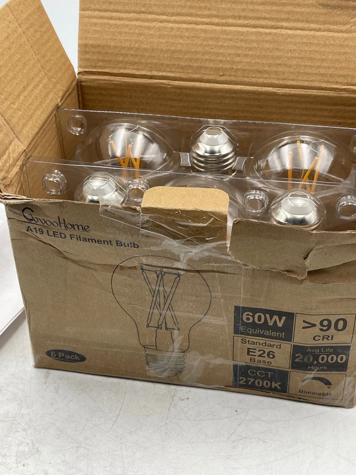 A19 LED Filament Bulb 6 Pack 60W Equivalent E26 2700K 90 CRI Dimmable - Image 2 of 3