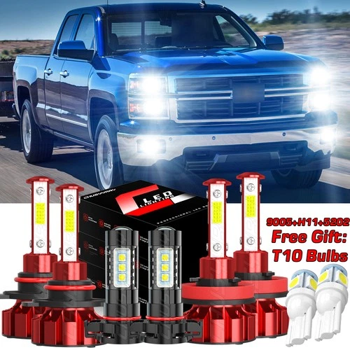 For Chevy Silverado 1500 2007-2015 6x 6500K LED Headlight Hi/Lo&Fog Bulbs Kits