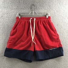 Tommy Hilfiger Swim Trunk Short Mens M Red Nylon High Rise Drawstring Stretch