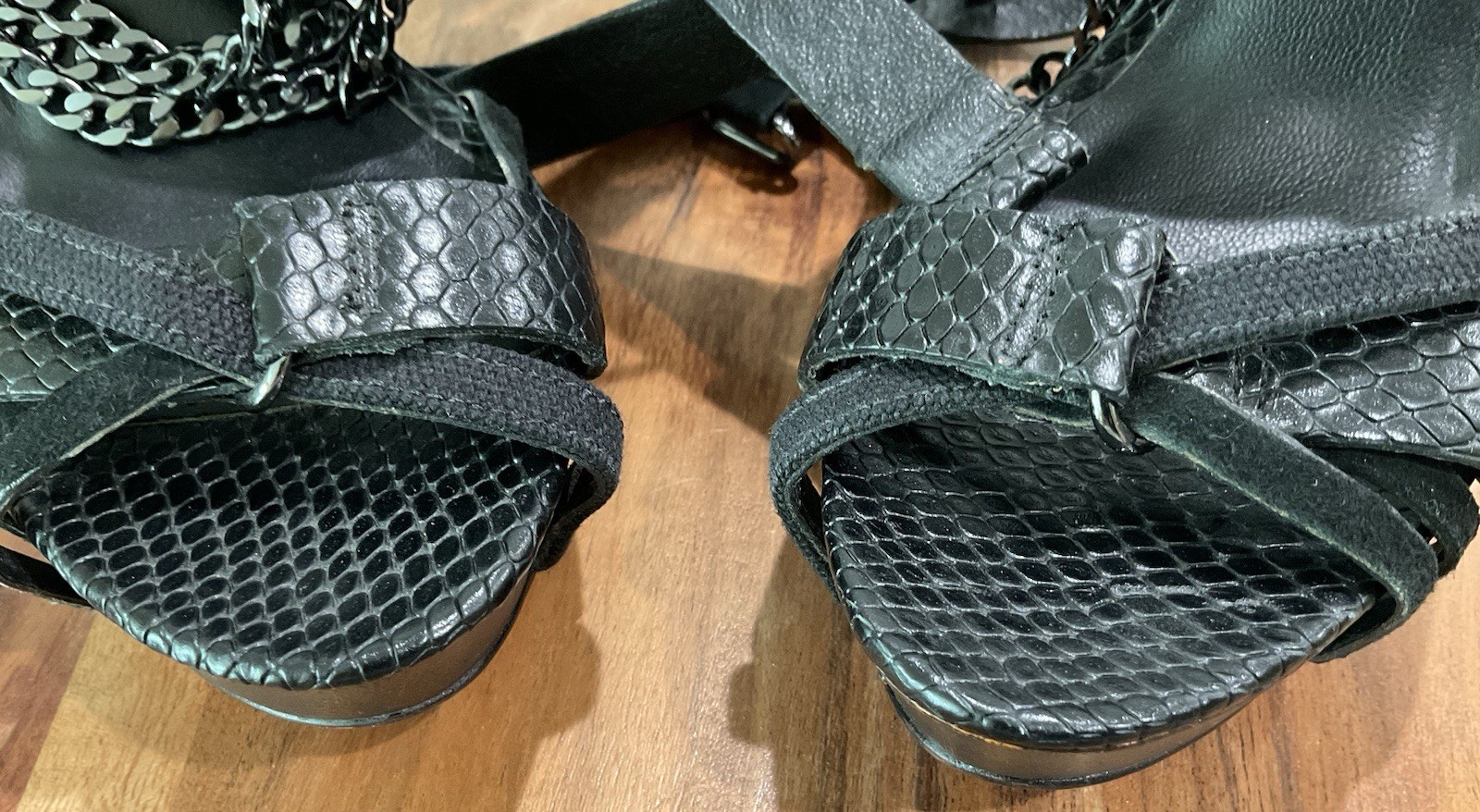 Herve Leger Black Python Embossed Strap Stilettos… - image 4