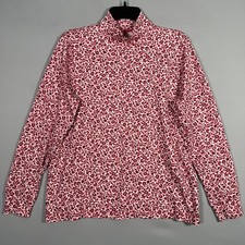 Lands' End Turtleneck Women M Red Floral Top Long Sleeve Pullover Soft Light