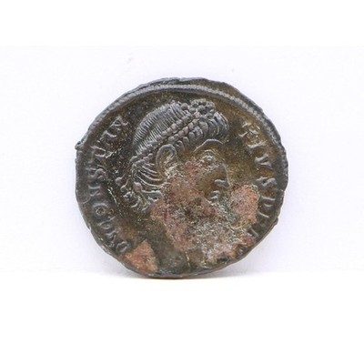 R10B2 Ancient Coin: 337-34AD Roman Empire-Head of Constantine II/2 soldiers AE4