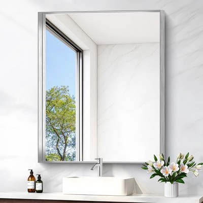 Nimury Silver Bathroom Mirror 30X36 Inch Rectangular Framed Mirror Large Wall