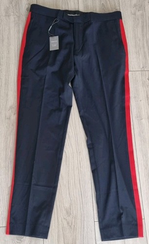 Moss Bros.Formal schwarze Hose mit roten Streifen Stretch Cropped UK 34R
