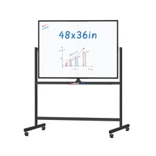 Rolling Whiteboard 48x36 Magnetic Double-Sided Dry Erase on Wheels Black