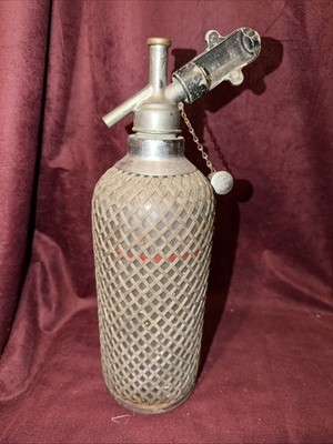 Antique c1930 Sparklet LTD. Czech Wire-Mesh Wrapped Glass Siphon Seltzer Bottle