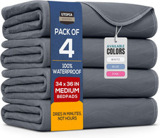 Washable Underpads 34" X 36" Pack of 4 , Waterproof Reusable Heavy Absorbency I