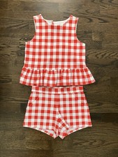Janie and Jack Girls Red Gingham Picnic Shorts Set Size 12, EUC