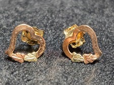 Estate 10K  14K Multi-Tone Gold Black Hills Mini/Very Small Heart Stud Earrings