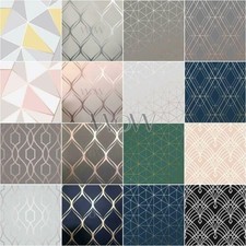GEOMETRIC WALLPAPER APEX METRO CLIFTON TRELLIS METALLIC ROSE GOLD SILVER MORE