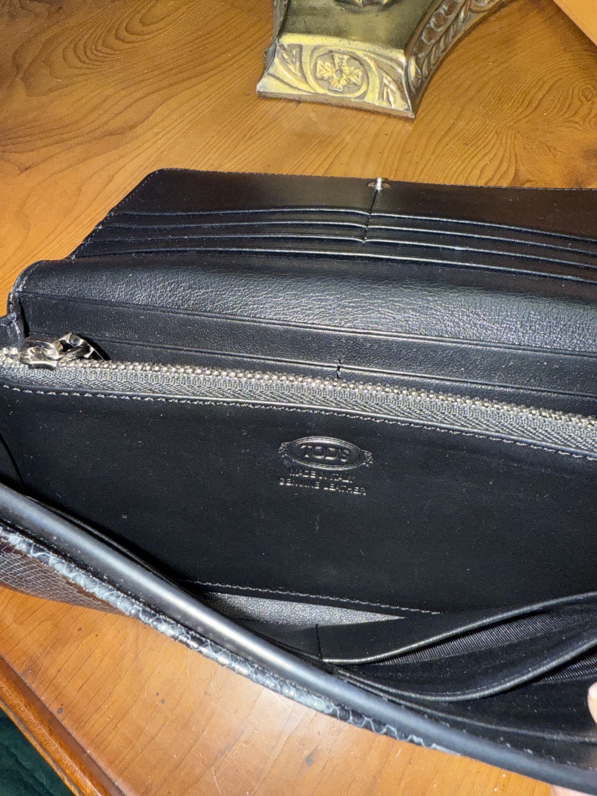 Tod's Double T Black & Python Embossed Flap Walle… - image 5