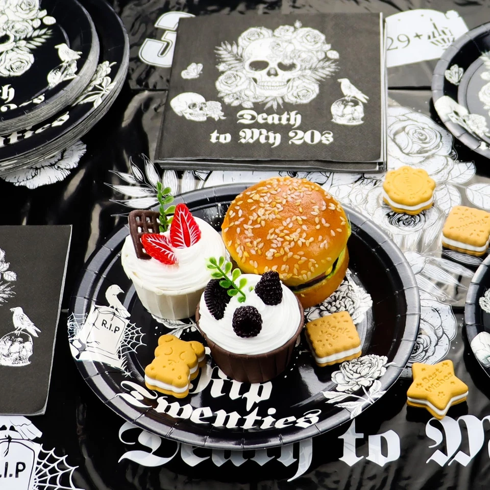 Decoraciones Death to My 20S - 81 Piezas Negro 30 Cumpleaños y Halloween Fiesta Pack I Foto 4 de 4