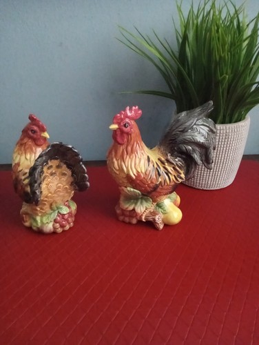 Large Fitz & Floyd Chicken Rooster & Hen Salt And Pepper Shaker Majolica - Picture 8 of 21
