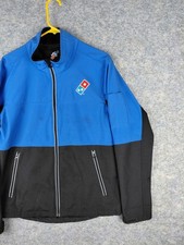Dominos Pizza Jacket Mens S Blue Black Uniform Softshell Full Zip STAINS 19.5x27