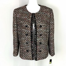 NWT Tahari Women 12 Blazer Jacket Boucl Sequin Hook Eye Close 3/4 Sleeve Career
