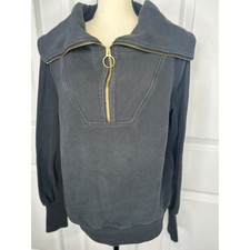 Varley Vine Half Zip Pullover Small S Black Ottoman Ribbed Gold Zipper Sweater