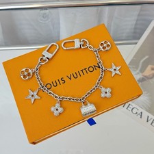 Luxury Multi Charm Bag Chain Keyring Silver Crystal NEW In Box