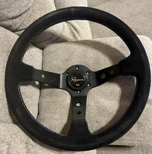 Renown 100 Black Suede Red Blue Light Blue Stitching Steering Wheel Renown 100 Black Suede Red Blue Light Blue Stitching Steering Wheel