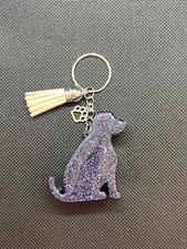 Personalized Dog Silhouette Keychain with Paw Charm Custom Name Color