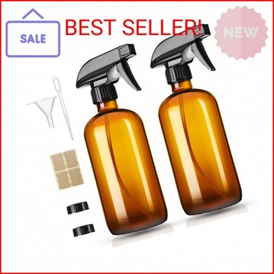 Vitreaux 2 Pack Amber Glass Spray Bottles,16oz Glass Spray Bottles Refillable Em