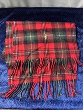 Polo Ralph Lauren Soft Red Plaid Scarf Yellow Pony Logo 72 Unisex 100 Wool
