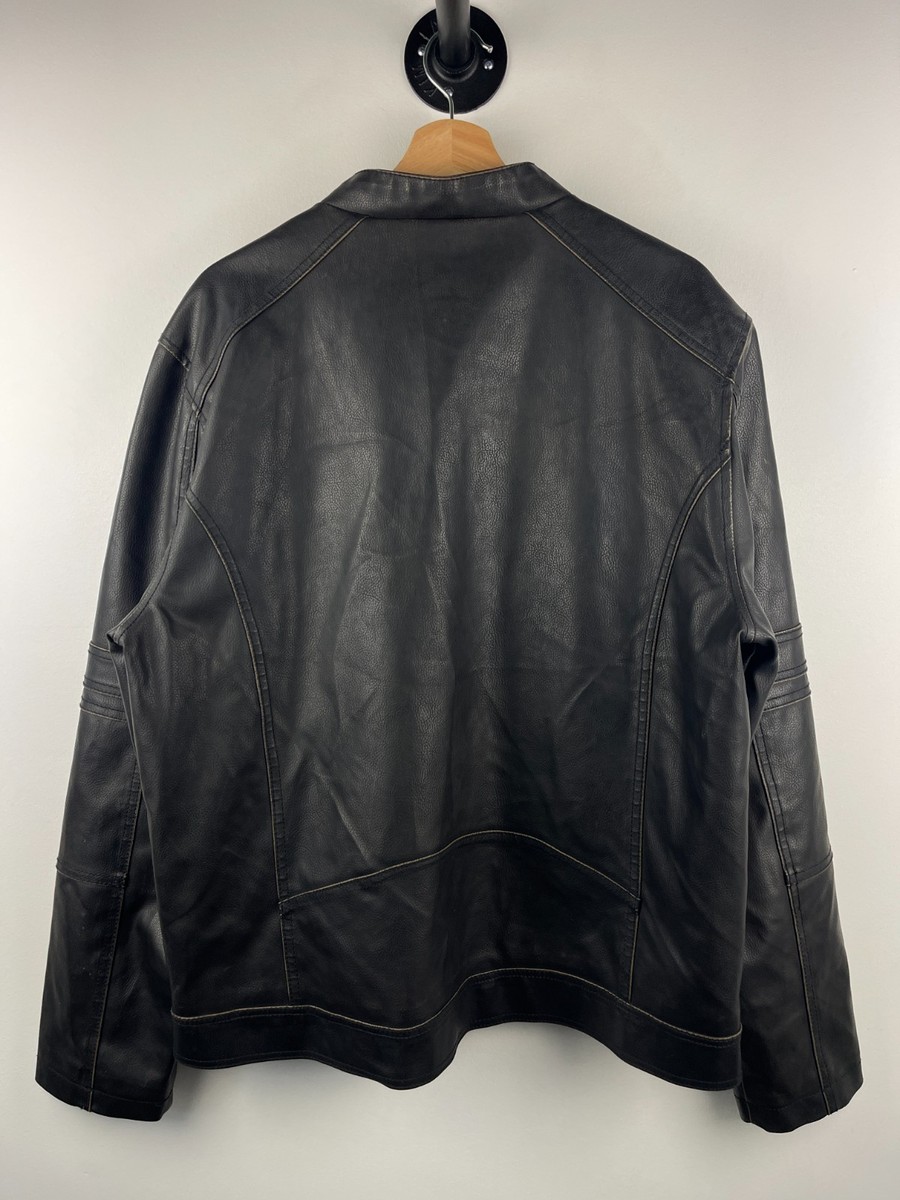 Vintage Guess Café Racer Moto Dark Brown Leather Jacket Size