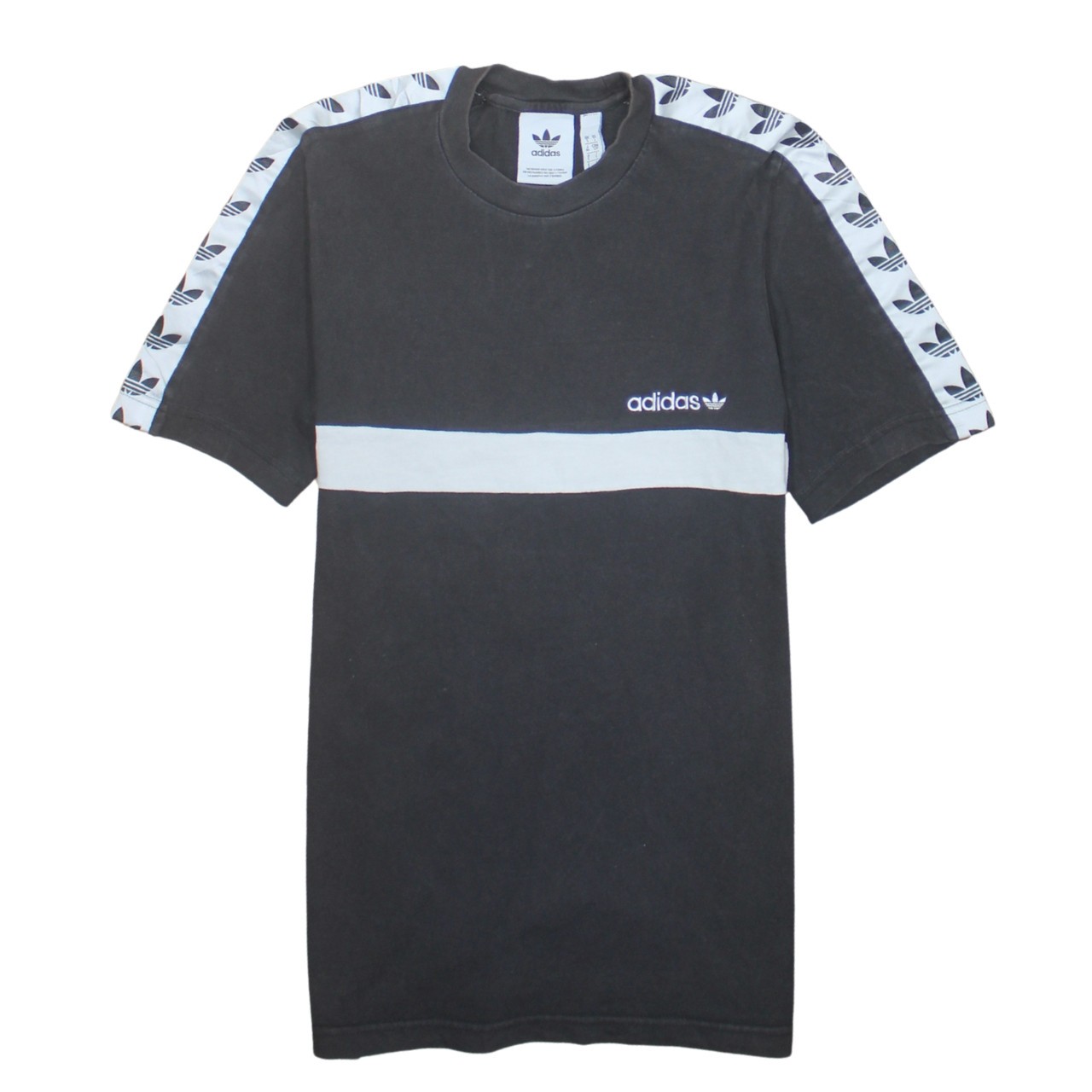 Adidas Mens T Shirt Black Colourblock Trefoil Tape Sleeves Embroidered Logo S