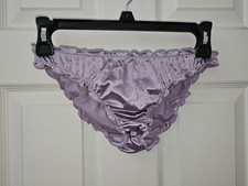 Vintage Ruffle Glossy Light Purple Nylon Super Soft Satin Bikini Panties Size M