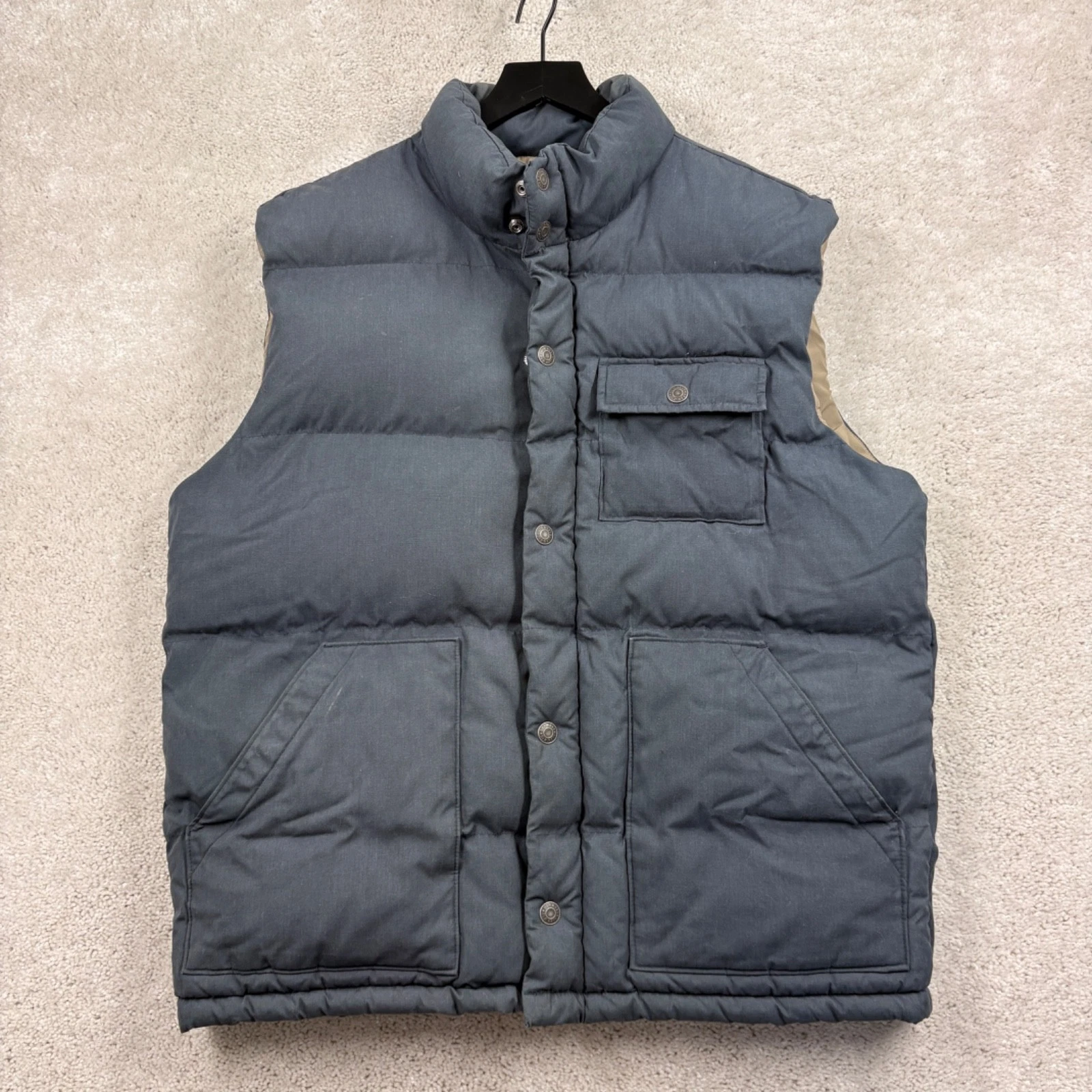 Old Navy Puffer Vest Mens Size Large Blue Pockets Vintage Y2K Snap Front