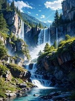 Diamantmosaik-Wasserfall In Den Bergen 30X40 Cm Kreative Diamanten