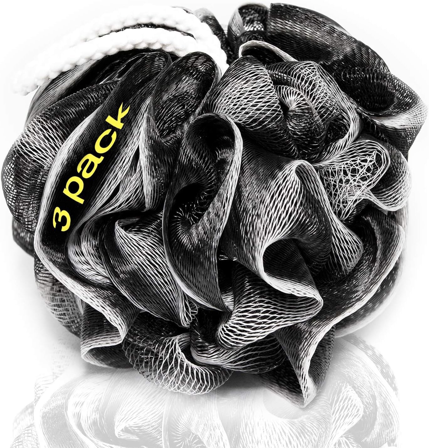 XXL 90g Charcoal Shower Loofah 3 Pack by 1 unità (Confezione da 3), Black