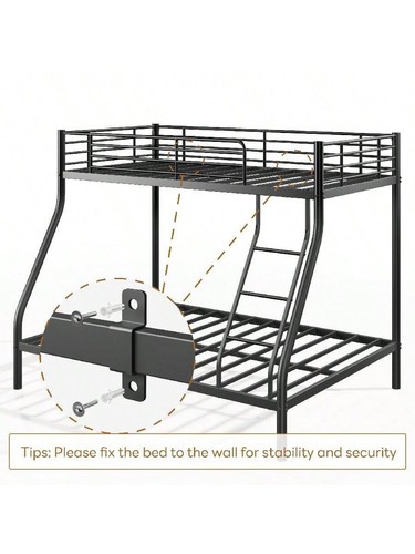 Heavy Duty Twin Over Full Metal Bunk Bed Guardrail Underbed Storage Black silent - Picture 8 of 10