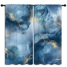 Marble Blackout Curtains for Boys Girl Bedroom Decor,Golden Cracks Blue White...