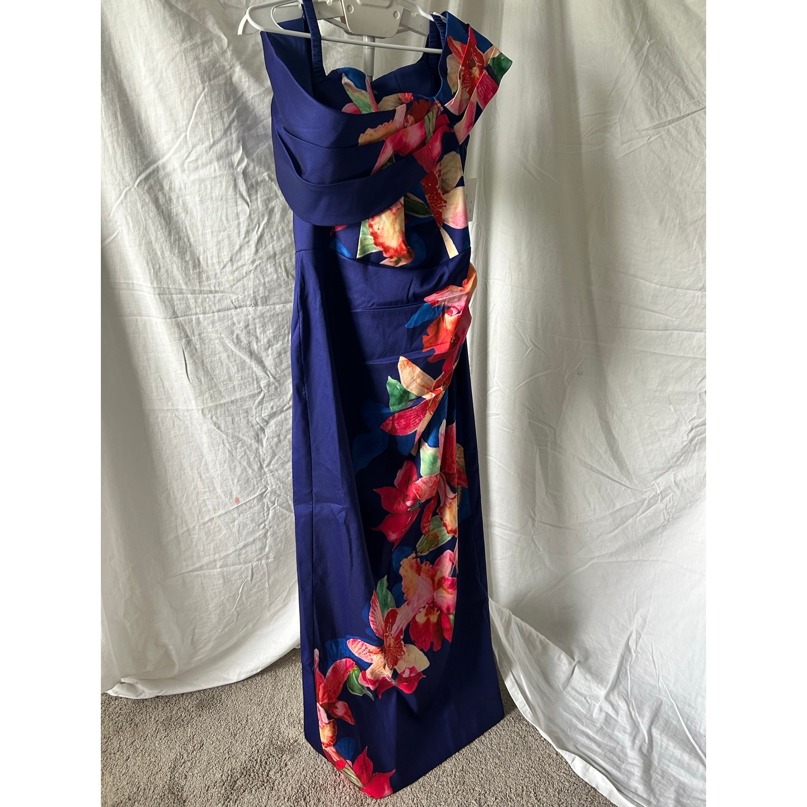 René Ruiz Navy Multi Color Floral Gown size 14