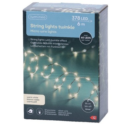 Lumineo LED Lichterkette Twinkle Micro wire silber 6 m 378 Lichter - warmweiß