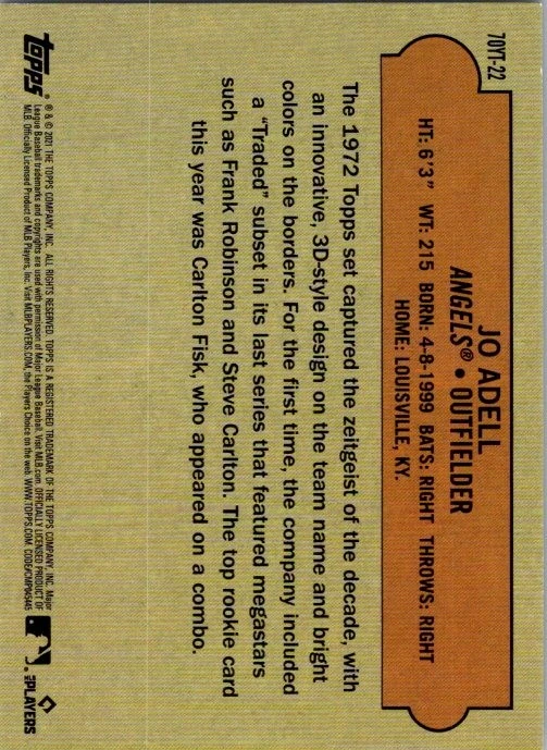 2021 Topps #70YTC-22 Jo Adell 70 Years of Topps Baseball Chrome (Series 2) - Image 2 of 2