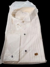 Vtg After Six Pleated Tuxedo Shirt 33 French Cuff Button Up Cream Embroidered
